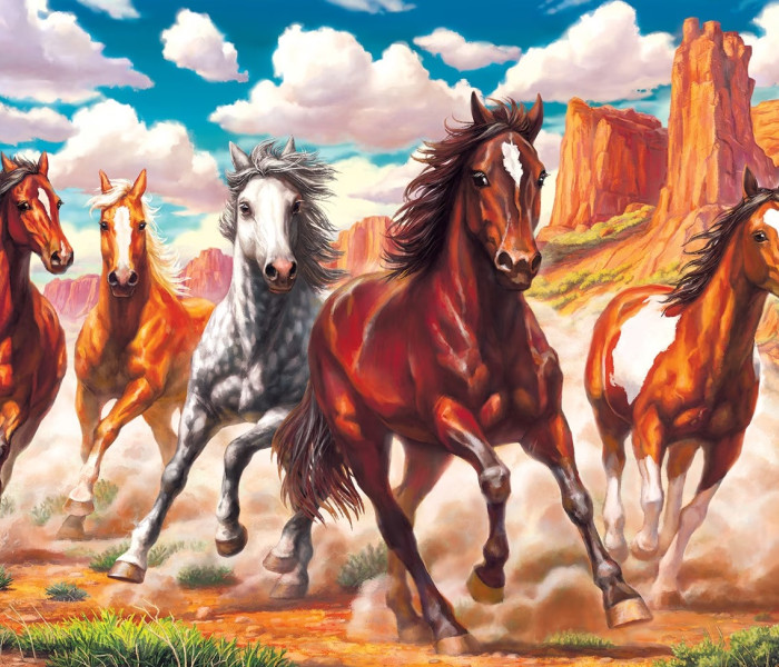 Puzzle - Art puzzle - Divoké kone v údolí