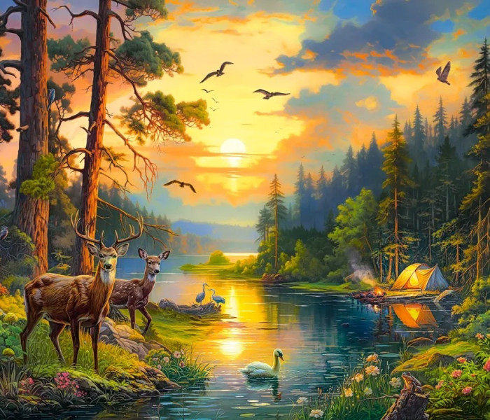 Puzzle - Castorland - Západ slnka nad lesnou riekou