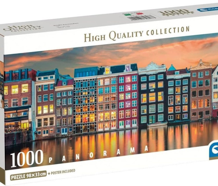 Puzzle - Clementoni - Žiarivý Amsterdam - Panoramatické puzzle