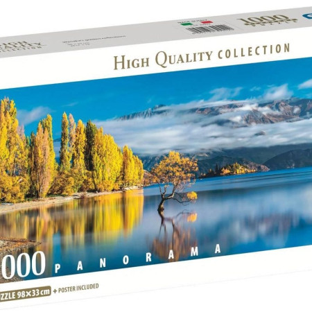 Zlaté odrazy jazera Wanaka - Panoramatické puzzle