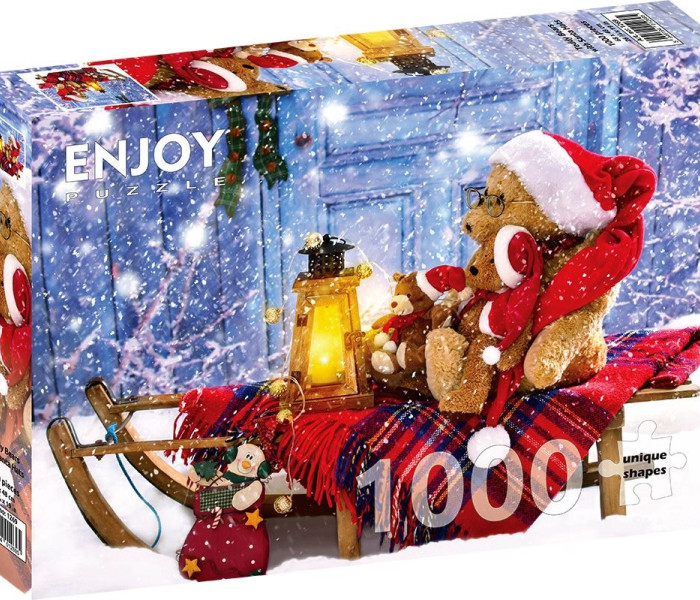 Puzzle - Enjoy - Plyšoví medvídci v santovských čepicích