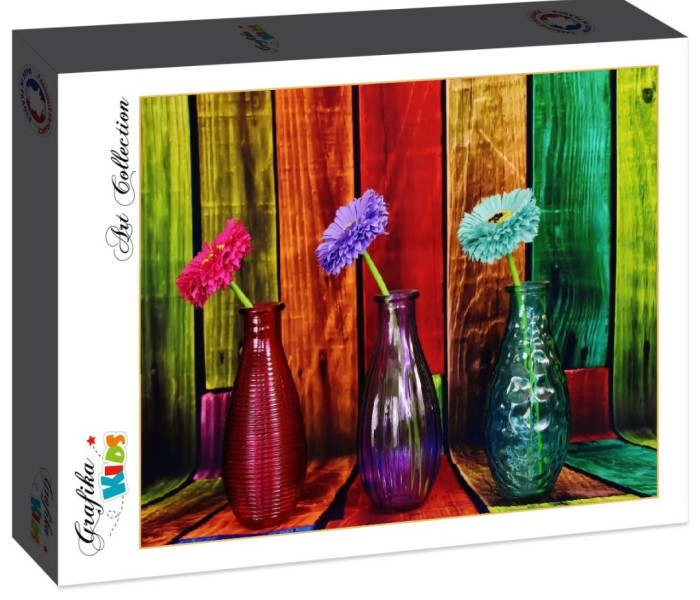 Puzzle - Grafika - Farebné vázy s kvetinami