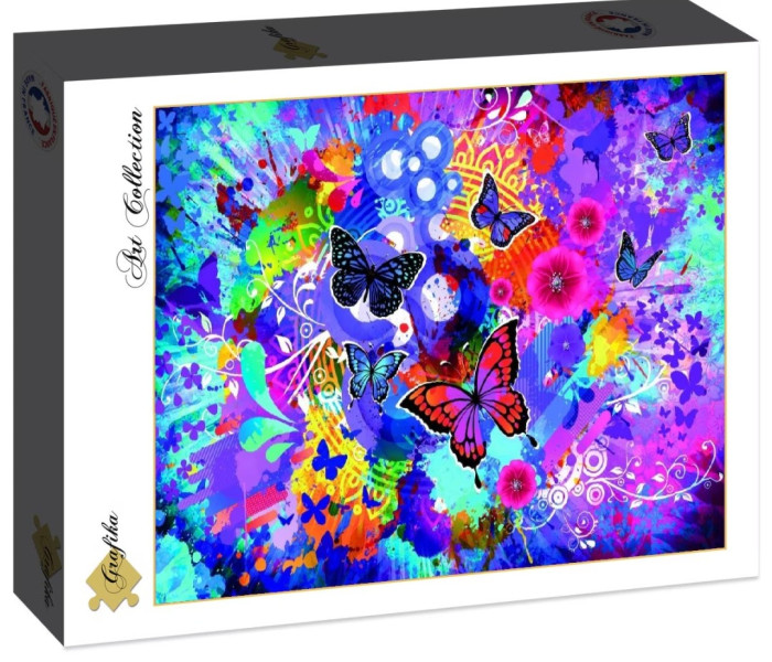 Puzzle - Grafika - Barevní motýli a květiny