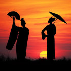 Puzzle - Grafika - Gejša pri západe slnka