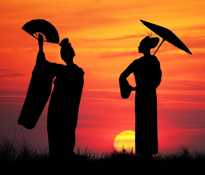 Puzzle - Grafika - Gejša pri západe slnka