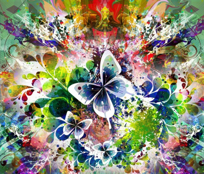 Puzzle - Grafika - Jarné kvety a motýle