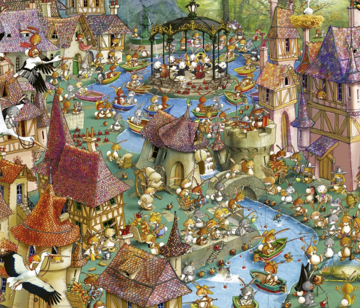 Puzzle - Heye - Králičie mestiečko - Triangular puzzle