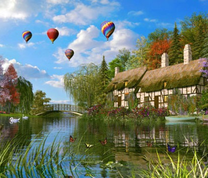 Puzzle - King - Starý domček u rieky