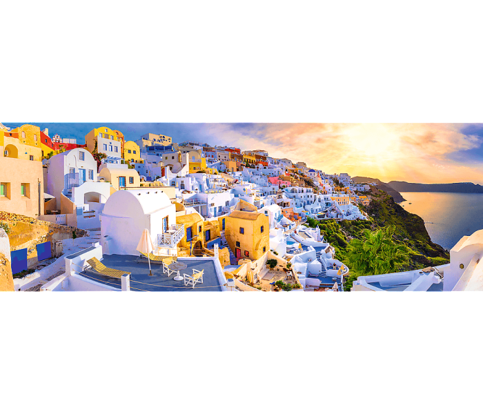 Puzzle - Trefl - Západ slnka na Santorini, Grécko - Panoramatické puzzle
