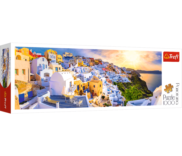 Puzzle - Trefl - Západ slnka na Santorini, Grécko - Panoramatické puzzle