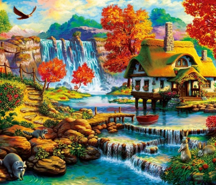 Puzzle - Bluebird - Dom v blízkosti vodopádu