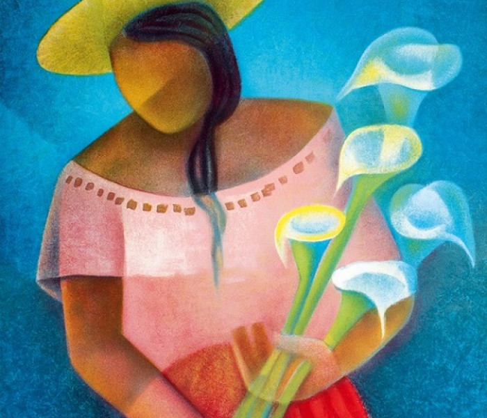 Puzzle - Bluebird - Nő virággal