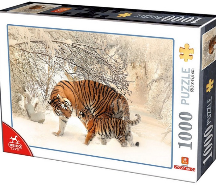 Puzzle - D-toys - Tigri pe zăpadă
